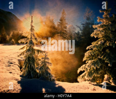 DIGITALE Kunst: Winterscene in der Nähe von Ettal Stockfoto