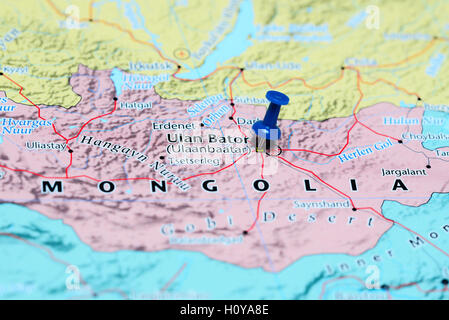 Ulan-Bator, fixiert auf einer Karte von Asien Stockfotografie - Alamy
