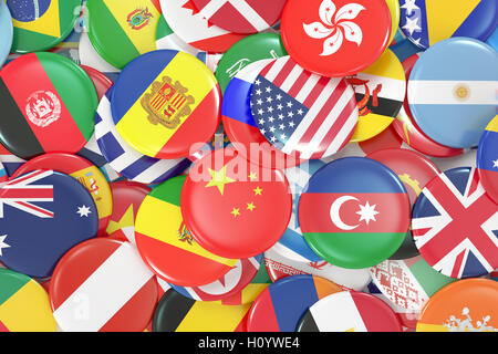 International World Flags Abzeichen, 3D-Rendering Stockfoto