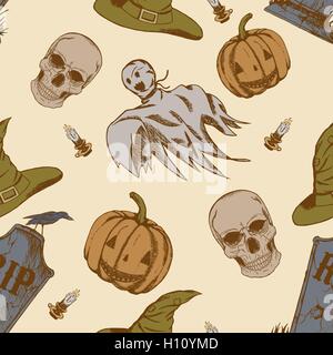 Nahtlose Muster mit handgezeichneten Halloween doodles Stock Vektor
