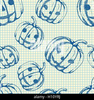 Halloween-Muster, handgezeichnete Skizze Kürbisse Stock Vektor