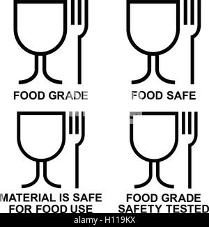 Food Grade Icon Set, lebensmittelecht Icon Set, food grade geprüfte Sicherheit Ikonen, Vektorgrafiken. Stock Vektor