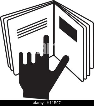 Siehe Kosmetik Symbol einfügen, eine Hand auf ein Buchsymbol zeigen, Vector Illustration. Stock Vektor