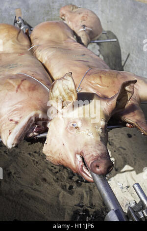 Schwein braten auf dem Grill Restaurant, Essen Stockfoto