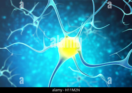 Neuronen im Nervensystem Menschen mit der Wirkung der Tiefenschärfe. 3D-Rendering Stockfoto