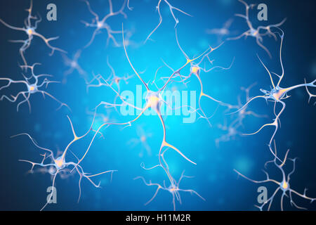 Neuronen im Nervensystem Menschen mit der Wirkung der Tiefenschärfe. 3D-Rendering Stockfoto