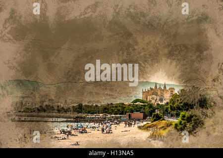 Blick von der Strand von Palma De Mallorca Stockfoto