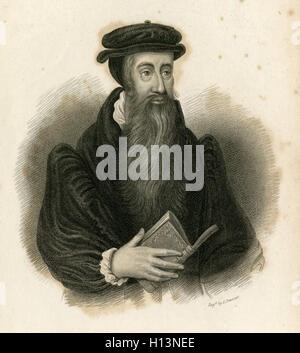 Antike c1850 Gravur, John Knox. John Knox (1513-1572) war ein schottischer Minister, Theologe und Schriftsteller, war ein Führer der Reformation und gilt als der Begründer der Presbyterian Church of Scotland. QUELLE: ORIGINAL GRAVUR. Stockfoto