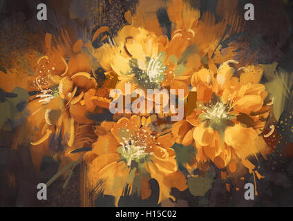 digitale Malerei des abstrakten Blumen mit Grunge Texturen, Abbildung Stockfoto