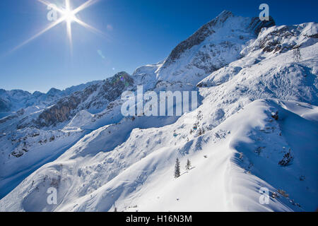 Garmisch Classic Skigebiet im Winter, Alpspitze, Zugspitze, Garmisch-Partenkirchen, Oberbayern, Bayern Stockfoto