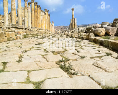 Spuren der römischen Wagenräder, Jerash, Jordanien Stockfoto