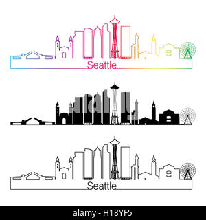 Seattle Skyline linearen Stil mit Regenbogen in bearbeitbare Vektordatei Stockfoto