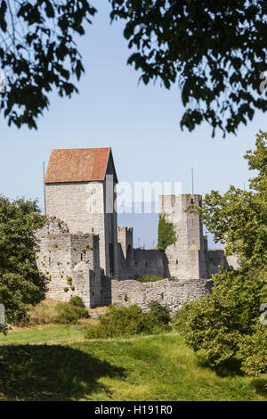 Die Spardose und Dalman-Turm. Visby Stadtmauer, Blick vom Ostergravar.  Gotland, Schweden. Skandinavien. Stockfoto