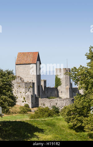 Die Spardose und Dalman-Turm. Visby Stadtmauer, Blick vom Ostergravar.  Gotland, Schweden. Skandinavien. Stockfoto