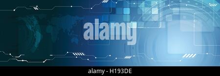 Abstrakte Technologie Web-Header Banner. Vektor-Header-Template mit Karte, Platine und Plätze. Banner-Abbildung Stock Vektor