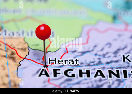 Herat, fixiert auf einer Karte von Afghanistan Stockfoto
