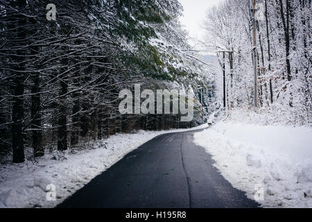 Landstraße während des Winters im ländlichen Carroll County, Maryland. Stockfoto