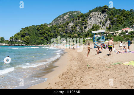 Strand von Glyfada, Korfu, Ionische Inseln, Griechenland, Europa Stockfoto