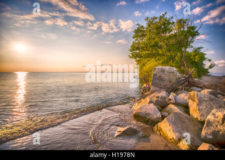 Blick auf Point Pelee Nationalpark Strand bei Sonnenuntergang, southwestern Ontario, Kanada Stockfoto