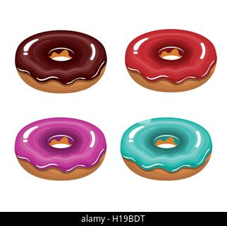 glasierte Donuts lecker isoliert Farbgrafik Stock Vektor