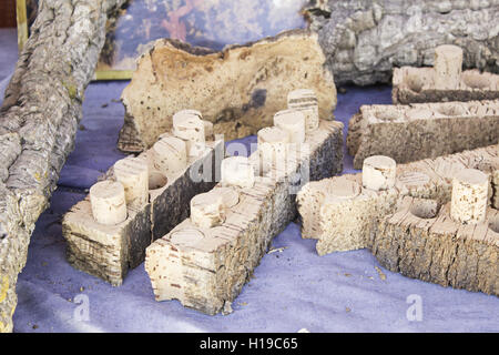 Kork-Flaschen in Handarbeit Holzteile Stockfoto