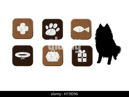 Tiere essen, Tierarzt, Shop Holzikonen set Stock Vektor