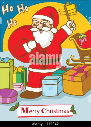 Weihnachtsmann mit Geschenken und Schlitten Stock Vektor