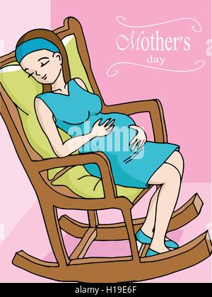 Glücklich schwanger Frau entspannend auf Rocker Stuhl Stock Vektor