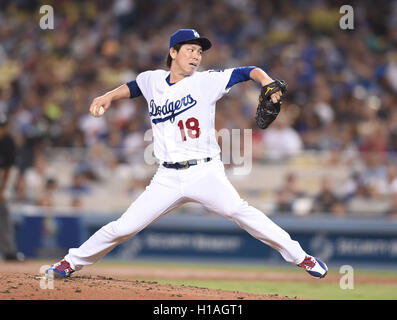 Los Angeles, Kalifornien, USA. 21. Sep, 2016. Kenta Maeda (Schwindler) MLB: Kenta Maeda der Los Angeles Dodgers Stellplätze während der Major League Baseball Spiel gegen die San Francisco Giants im Dodger Stadium in Los Angeles, Kalifornien, USA. © AFLO/Alamy Live-Nachrichten Stockfoto