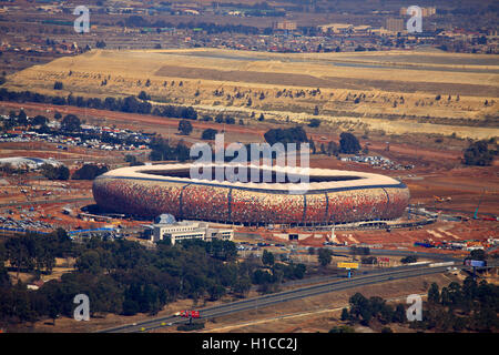 Luftaufnahme des Soccer-City, FNB-Stadion in Johannesburg, Gauteng, Südafrika Stockfoto