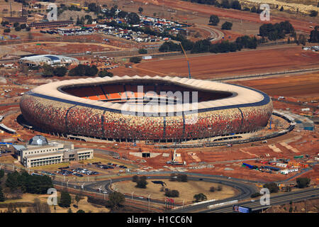 Luftaufnahme des Soccer-City, FNB-Stadion in Johannesburg, Gauteng, Südafrika Stockfoto