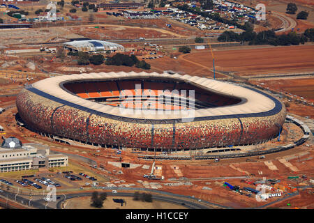 Luftaufnahme des Soccer-City, FNB-Stadion in Johannesburg, Gauteng, Südafrika Stockfoto