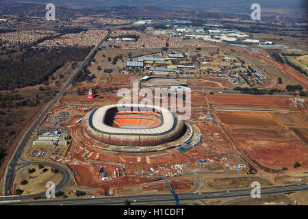 Luftaufnahme des Soccer-City, FNB-Stadion in Johannesburg, Gauteng, Südafrika Stockfoto