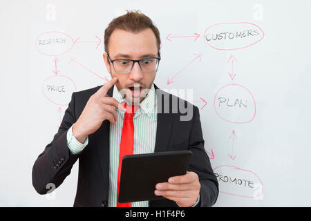 Geschäftsmann unangenehm überrascht mit Geschäftsergebnisse Stockfoto