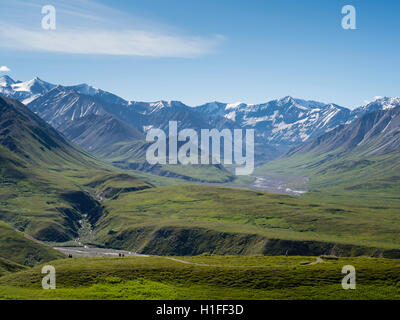 Blick auf die Alaska Mountain-Rainge von der Eielson Visitor Center, Denali-Nationalpark, Alaska. Stockfoto