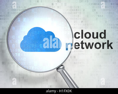 Cloud-Technologie-Konzept: Cloud und Cloud-Netzwerk mit optischen Gläsern Stockfoto