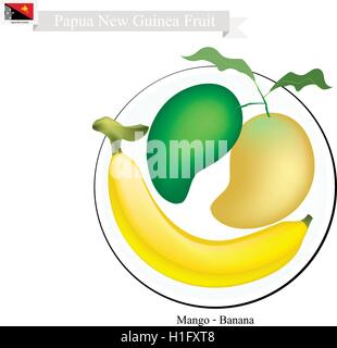 Papua-Neu-Guinea Frucht, Illustration von Mango. Eine der beliebtesten Früchte in Papua-Neu-Guinea. Stock Vektor