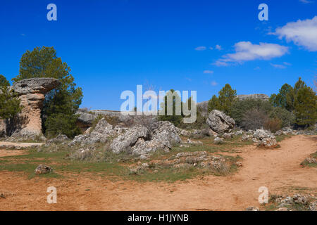Ciudad Encantada, Enchanted City, Felsformationen, Serrania de Cuenca, Cuenca Provinz, Region Kastilien-La Mancha, Spanien. Stockfoto