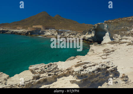 Fossil Dune, Cabo de Gata, Biosphärenreservat, Los Escullos, Cabo de Gata-Nijar Natural Park, Almeria, Spanien, Europa. Stockfoto