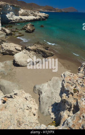 Fossil Dune, Cabo de Gata, Biosphärenreservat, Los Escullos, Cabo de Gata-Nijar Natural Park, Almeria, Spanien, Europa. Stockfoto