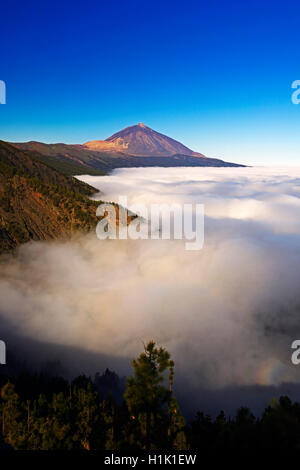 Pico del Teide deutschen Passatwolken, Nationalpark Teide, Teneriffa, Kanarische Inseln, Spanien Stockfoto