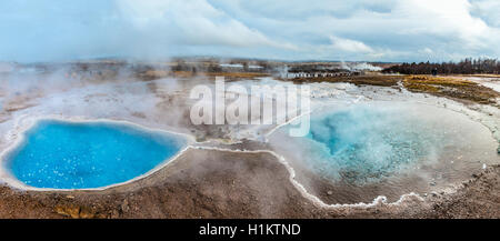 Hot Springs, geothermale Region im Haukadalur Tal, Blesi heißer Frühling in Front, Golden Circle, Region Süd, Island Stockfoto