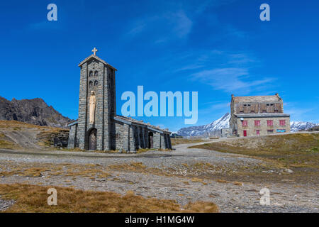 Kapelle an der Spitze der den Col de L'Iseran, Savoie, Frankreich, Chapelle Notre-Dame-de-Toute-Vorsicht Stockfoto