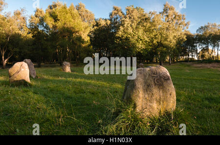 Der Peak District, UK. Teil des Steinkreises neun Damen in Stanton Moor, Derbyshire, ein Denkmal der Bronzezeit Stockfoto