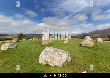 Isle of Arran, Schottland. Malerische Aussicht auf Machrie Moor Stein Kreis Gruppe 5. Stockfoto