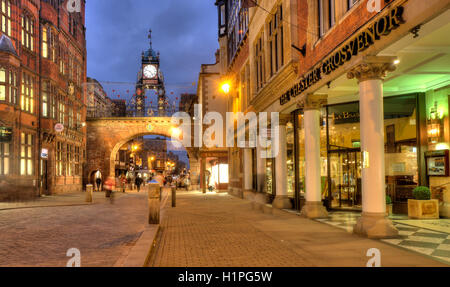 Chester in der Abenddämmerung, N/W England. Stockfoto