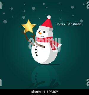 Winter Weihnachten Schneemann mit goldener Stern Stock Vektor
