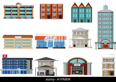 verschiedenen Gebäuden cartoon für Sie design Stock Vektor