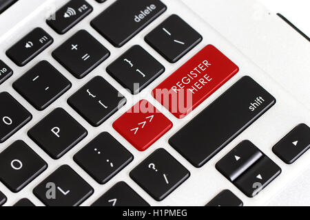 Registrieren Tastatur rote Taste. Nahaufnahme Stockfoto