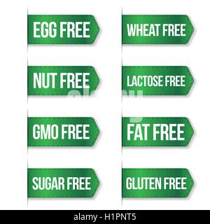 Lebensmittel-Ernährung-Icon-Sammlung eingestellt, Gluten frei, Zucker frei, Nuss frei Stock Vektor